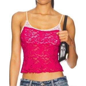 Free People Intimately All Day Lace Cami Tank Top Piping Hot Pink Size XS NWT